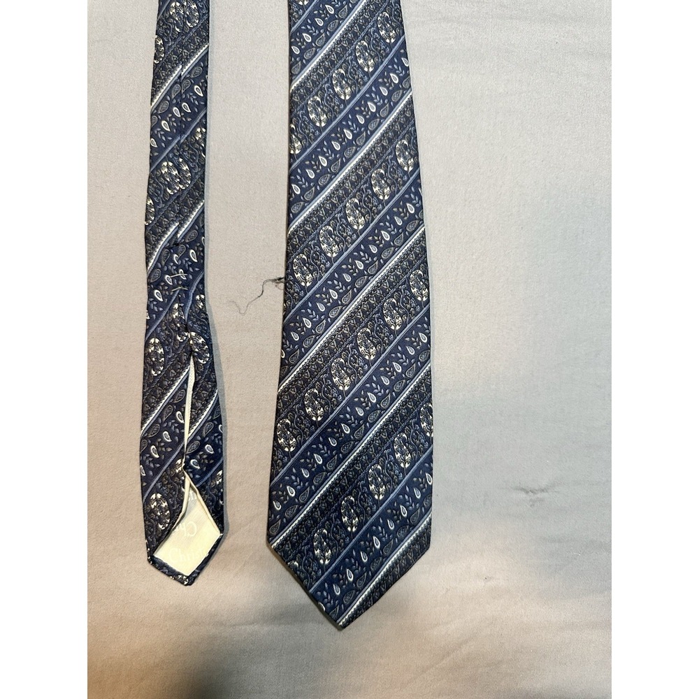 VTG Christian Dior Cravates Blue Silk Paisley Neck Tie